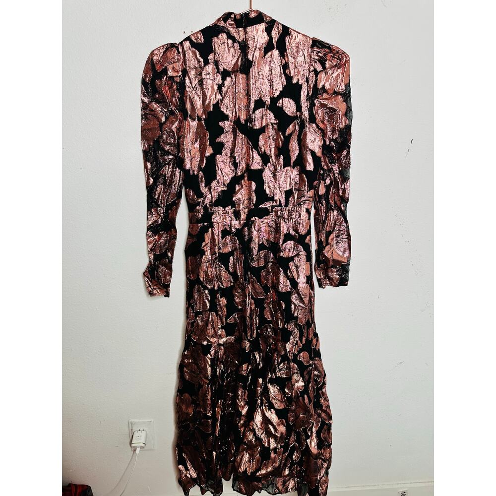 YUMI KIM Metallic Floral Princess Sleeve Flowy Hemline Long Dress Size XS - Picture 9 of 10